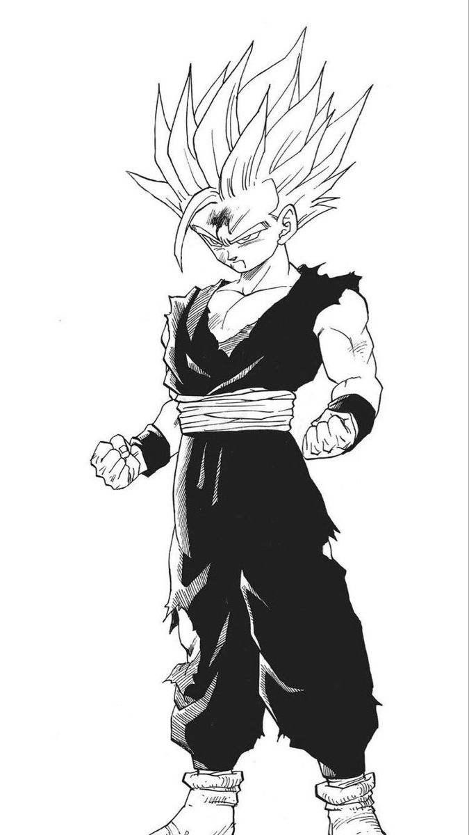 a black and white drawing of gohan from the dragon ball anime character series, drawn by