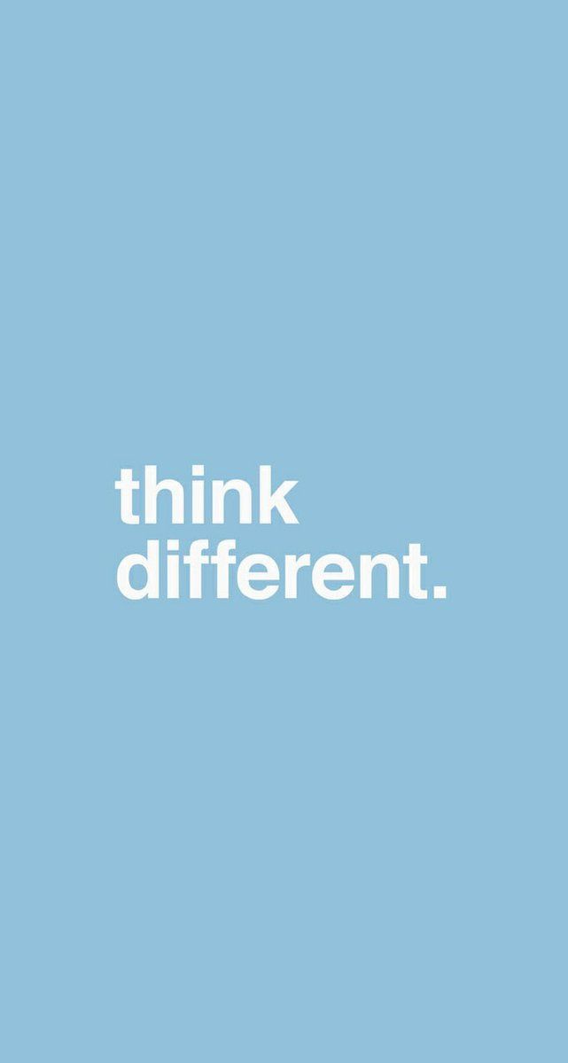 the words think different against a blue background