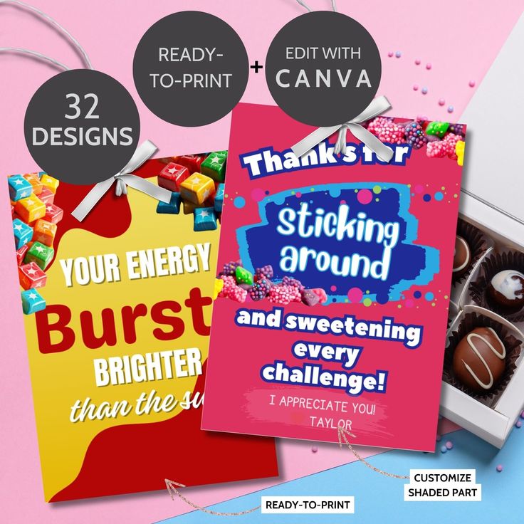 three different greeting cards with chocolates and candy