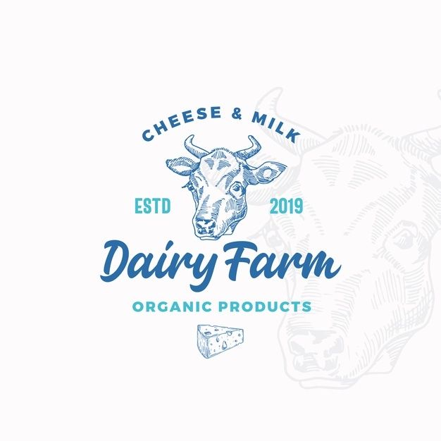 dairy farm logo with cow head and cheese