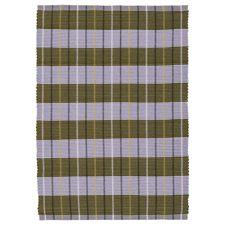 a green and purple plaid blanket on a white background