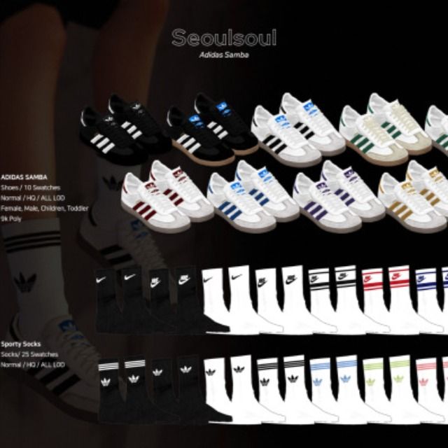 the adidas shoes are all different colors and sizes