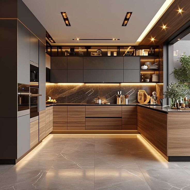 Kitchen Cabinets U Shape, Light Wood Floor Kitchen Ideas, Kitchen U Shape Modern, U Shape Kitchen Design Modern, Kitchen L Shape Design, L Shape Kitchen Interior Design Modern, L Shape Kitchen Cabinet, L Shaped Modern Kitchen, Contemporary Kitchen Design Luxury