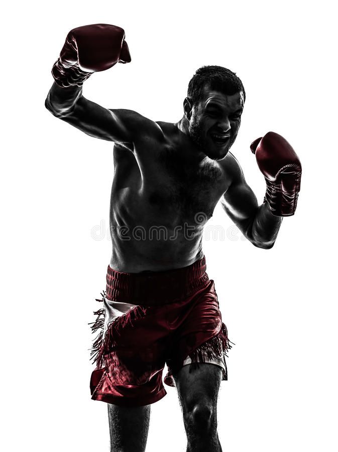 a man with boxing gloves in silhouette on white background royalty images and clippings