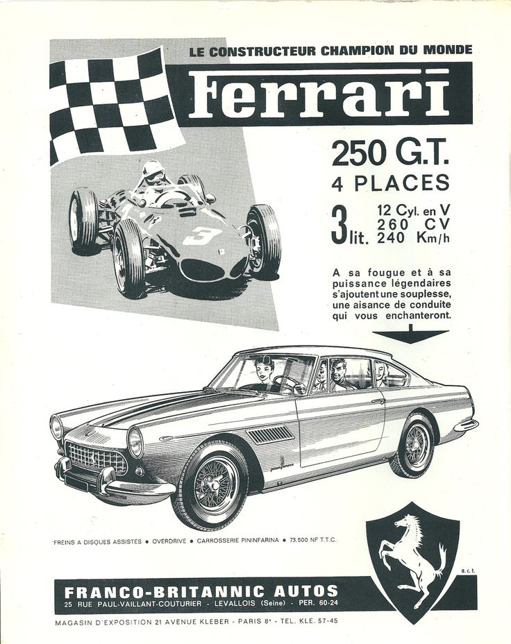 an advertisement for the ferrari 250gtt race car