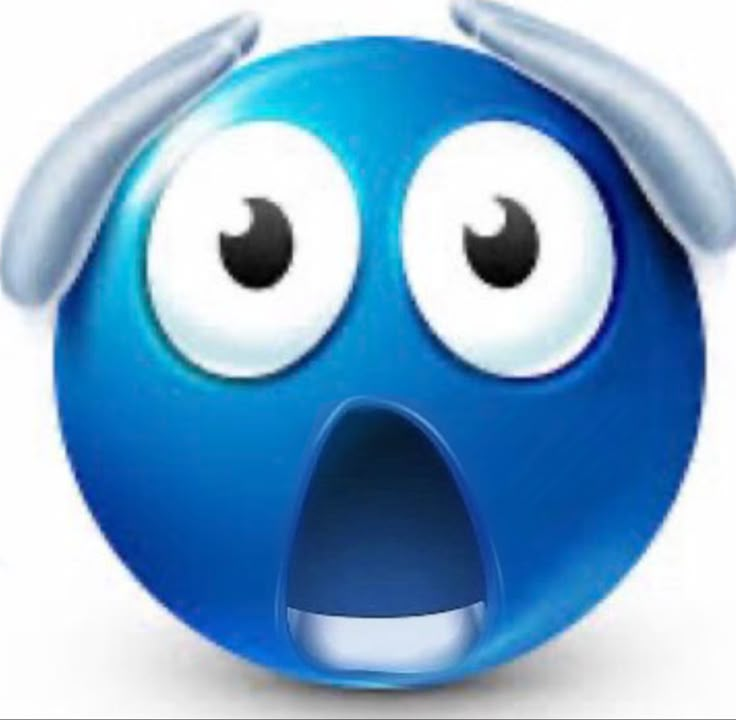 an emoticive blue ball with horns on it's head is making a surprised face