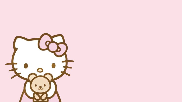 hello kitty holding a baby in her arms on a pink background with the word hello kitty above it