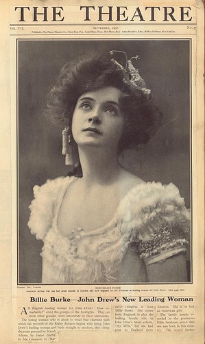 an old photo of a woman wearing a tiara on the cover of the theatre