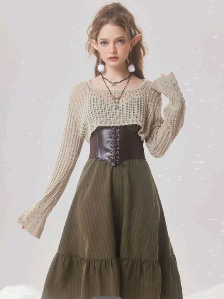 Casual Fantasy Clothing, Fairy Aesthetic Outfit, Fairycore Fashion, Cottagecore Clothes, Character Inspired Outfits, Mode Boho, Pointelle Knit, Fairy Fashion, Women Sweaters