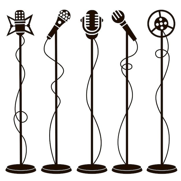 four microphones with musical instruments on them