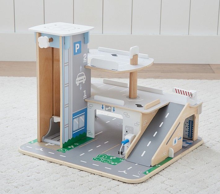 a toy model of a parking garage with ramp