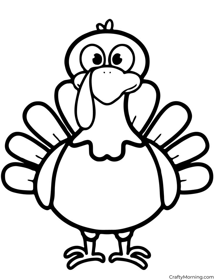 a cartoon turkey with big eyes and large beak, outlined in black and white ink