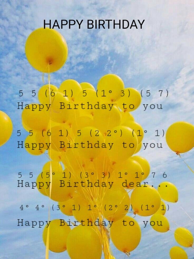 a bunch of yellow balloons floating in the air with happy birthday message written on them