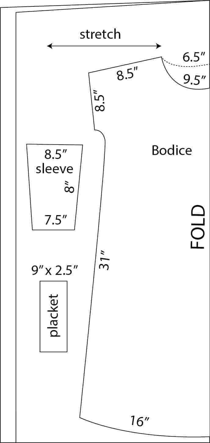 the sewing pattern is shown with measurements