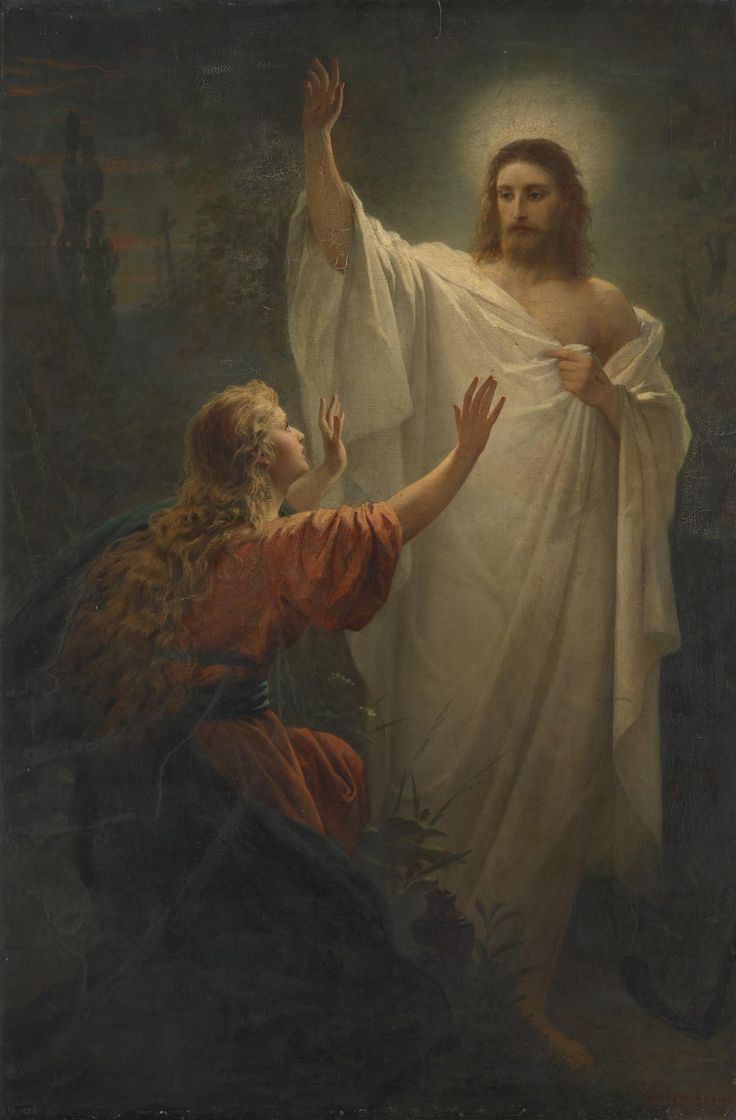 an image of jesus and the woman clothed in white robes with her hands raised up