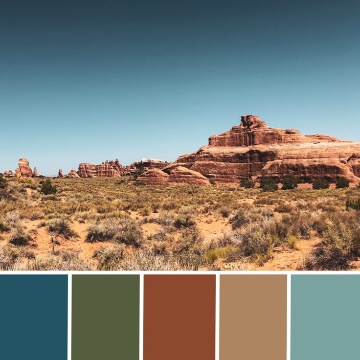 the desert is full of red rocks and green plants