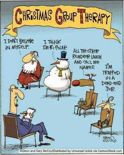 a cartoon depicting the christmas group therapy