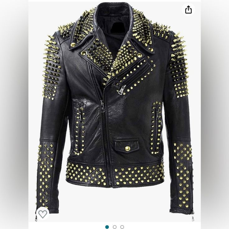 Nwot Lingluofang Jacket Size 46. Women’s Size 46 Nlack Leather, Zippered, Gold Studded Coat! Currently On Amazon For $189- Take Advantage Of This Steel Of A Deal!!! Rocker Outerwear With Spikes For Fall, Fall Biker Jacket With Spikes And Long Sleeves, Fall Long Sleeve Biker Jacket With Spikes, Trendy Studded Outerwear For Winter, Fall Leather Jacket With Spikes And Long Sleeves, Fitted Leather Jacket With Spikes For Fall, Winter Biker Jacket With Spikes And Long Sleeves, Spiked Outerwear For Fall Streetwear, Punk Style Studded Outerwear For Fall