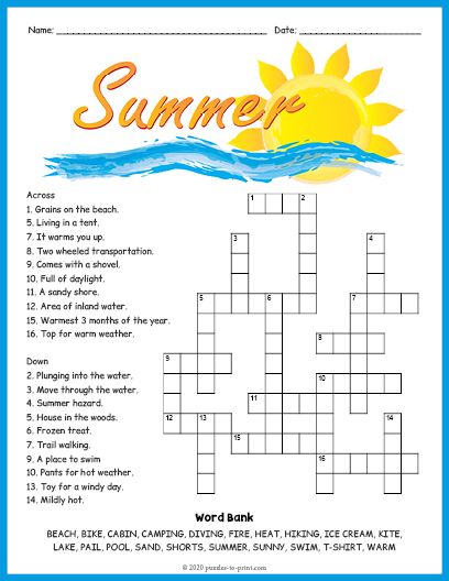 a crossword puzzle with the words'summer'and an image of a sun