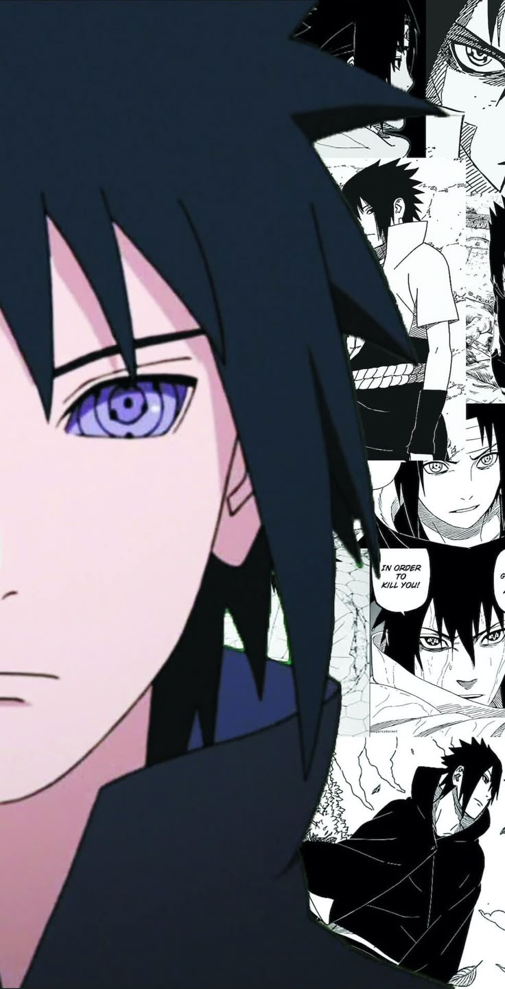 an anime character with black hair and blue eyes