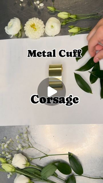 someone is making flowers out of paper and metal cuff bracelets with the text, metal cuff corsege