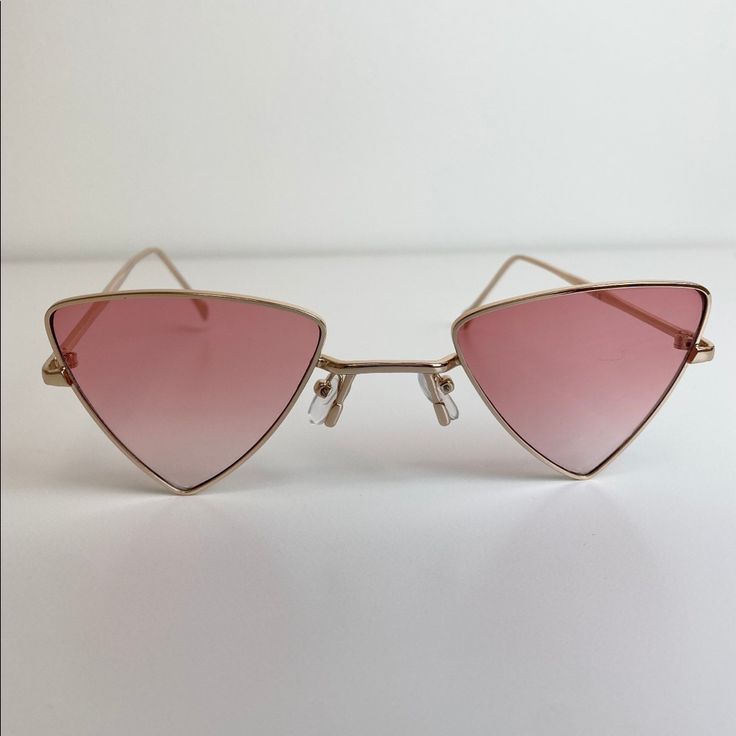 Pink Triangle Sunglasses Gold Tone Hardware Brand New With Tag And In Package Triangle Glasses, Triangle Sunglasses, Pink Triangle, Nine Tailed Fox, Gold Sunglasses, Triangle Shape, Pink Diamond, Monster High, Cat Eye Sunglasses