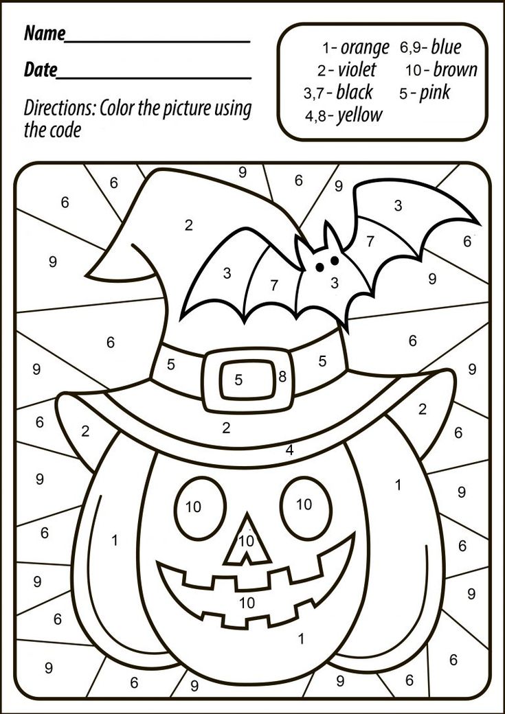 halloween coloring pages with pumpkins and bats for kids to color by numbers on the page