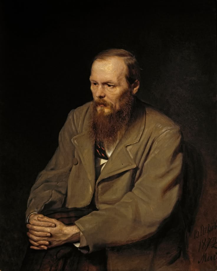 a painting of a man with a beard wearing a trench coat and sitting in a chair