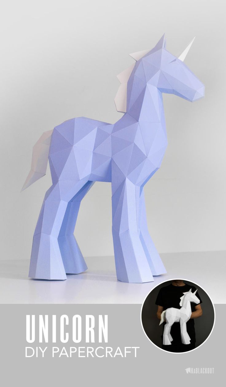 an origami unicorn is shown with the text, unicorn diy papercraft