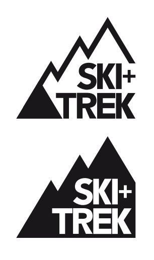 the ski and trek logo is shown in two different colors, one black and white