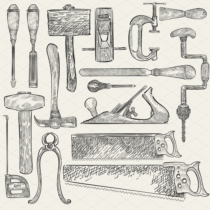 hand drawn tools for woodwork