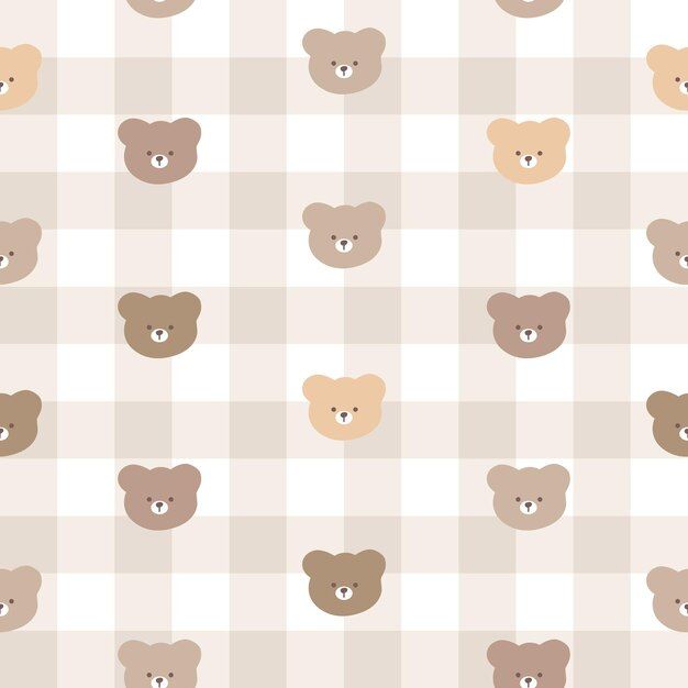 an animal themed wallpaper with teddy bears on it's face and in the background is a checkered pattern