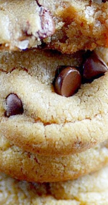 chocolate chip cookies stacked on top of each other