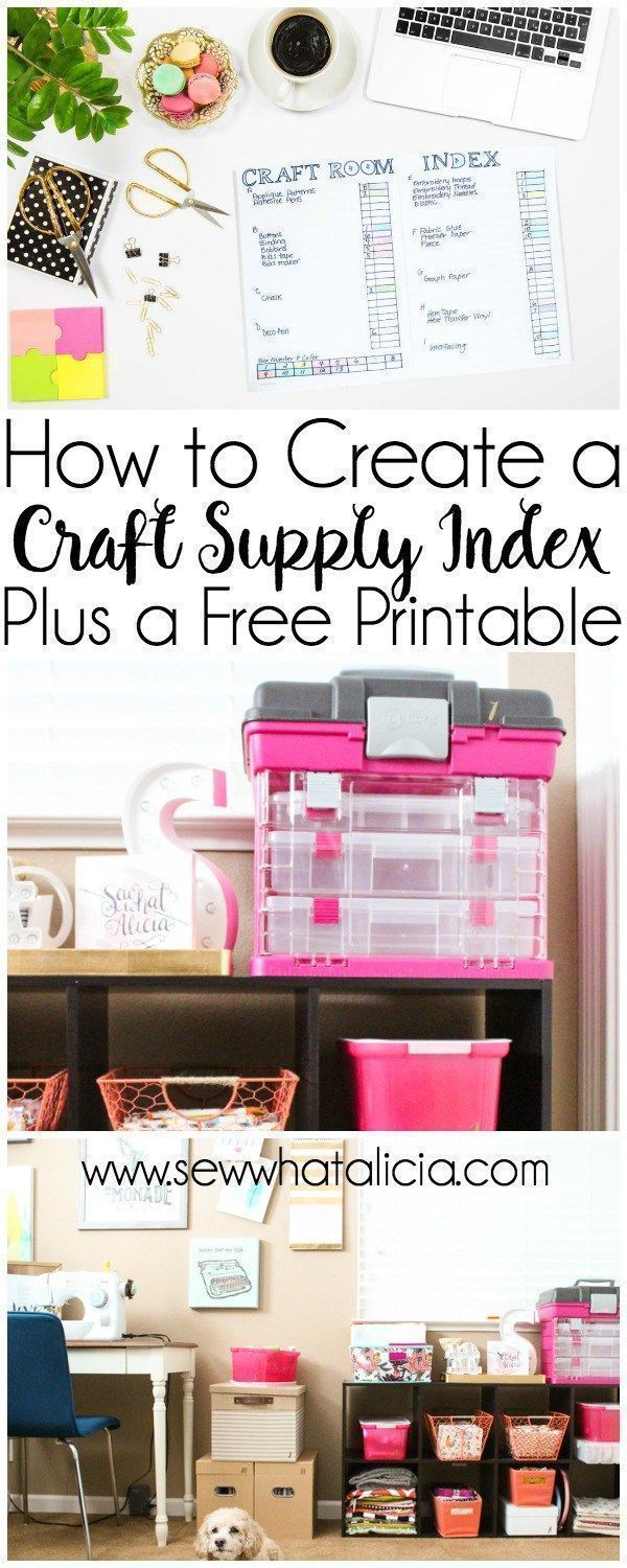 two photos with the words how to create a craft supply index plus a free printable