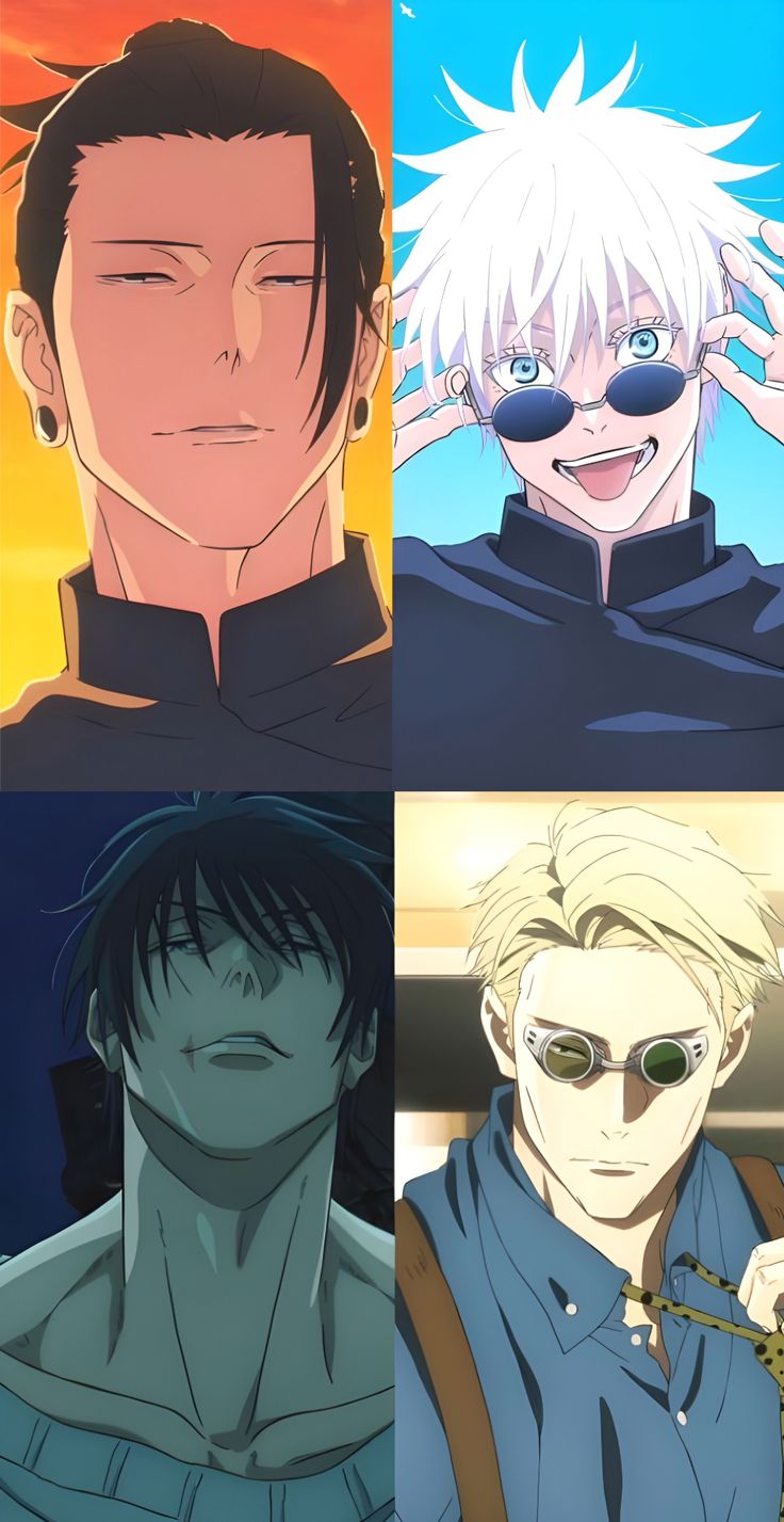 four anime characters with different facial expressions