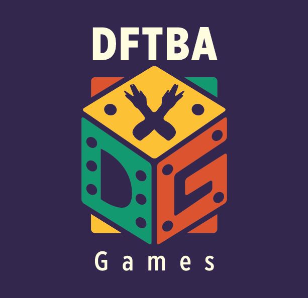 the dftba logo on a purple background with an orange and green block in the middle