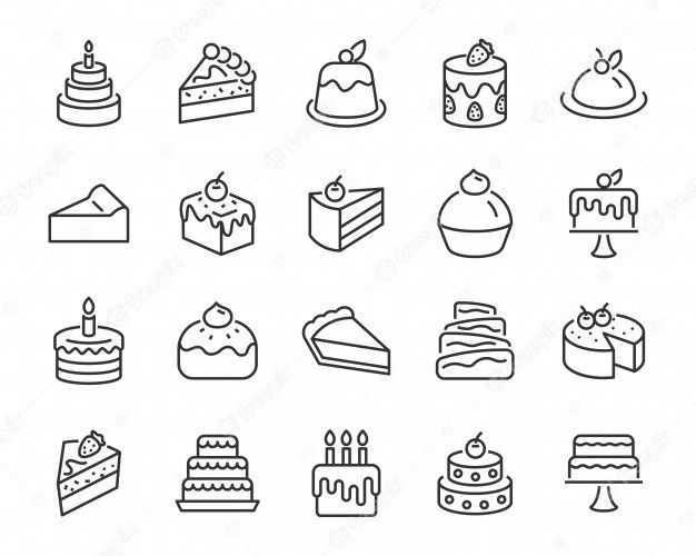 different types of cakes and pies are shown in this image, including cake slices