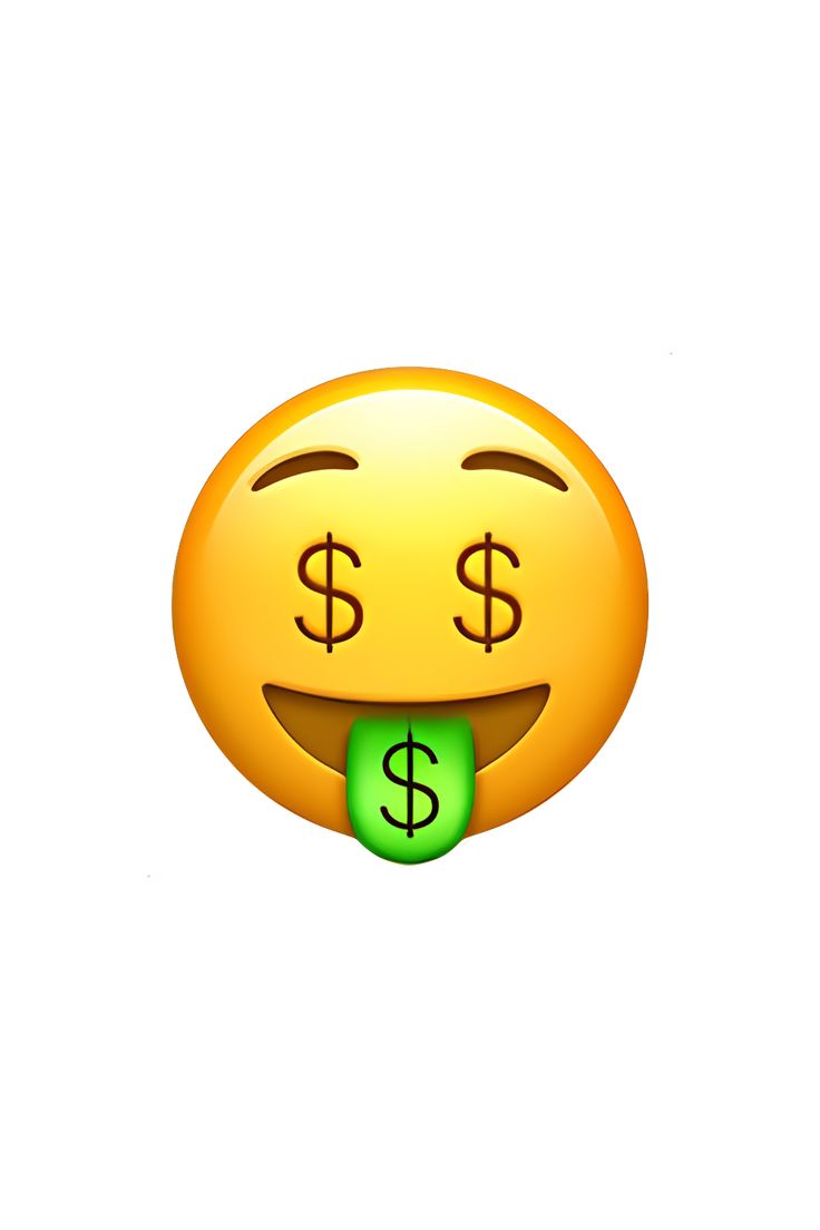 an emoticive smiley face with dollar signs on it's eyes and mouth