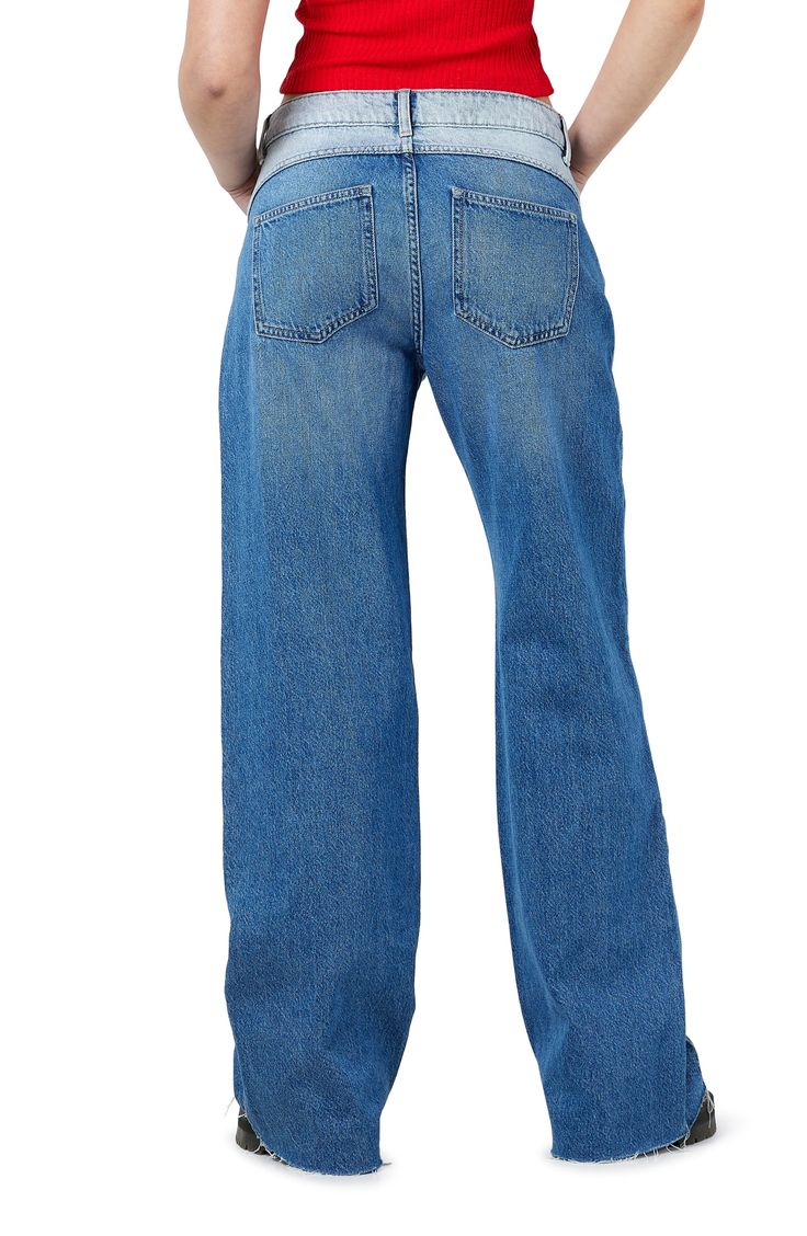 Designed with a light wash on the front and a darker one on the back, these nonstretch jeans will have you standing out from the crowd in style. 32" inseam; 21" leg opening; 11" front rise; 15 1/2" back rise (size 29) Zip fly with button closure Five-pocket style 100% cotton Machine wash, line dry Imported Trendy Medium Wash Rigid Denim Flare Jeans, Rigid Denim Washed Jeans, Full-length Rigid Denim Washed Jeans, Casual Full-length Rigid Denim Flare Jeans, Full Length Rigid Denim Washed Jeans, Medium Wash Washed Flare Jeans In Rigid Denim, Medium Wash Full-length Recycled Denim Flare Jeans, Medium Wash Rigid Denim Flare Jeans, Trendy Washed Blue Rigid Denim Jeans