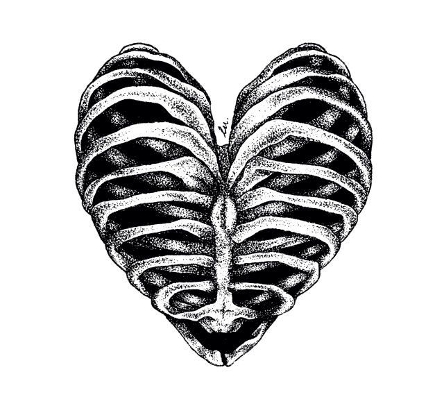 an image of a heart made out of ribbeds in black and white on a white background