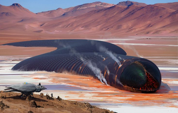 a large jet engine sitting on top of a dry desert field with mountains in the background