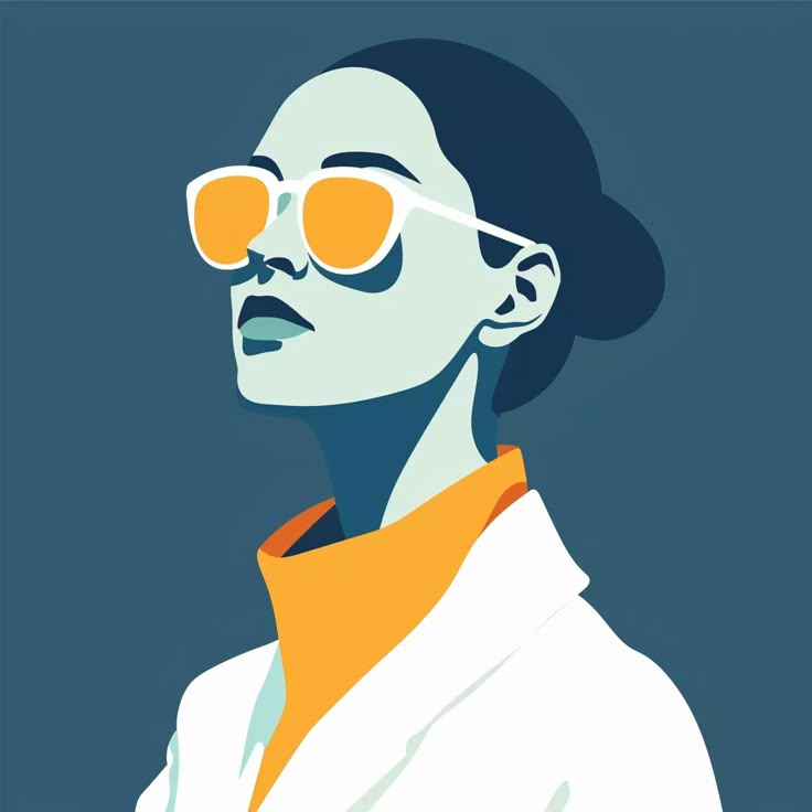 a woman wearing sunglasses and a white coat with an orange scarf around her neck is looking off into the distance