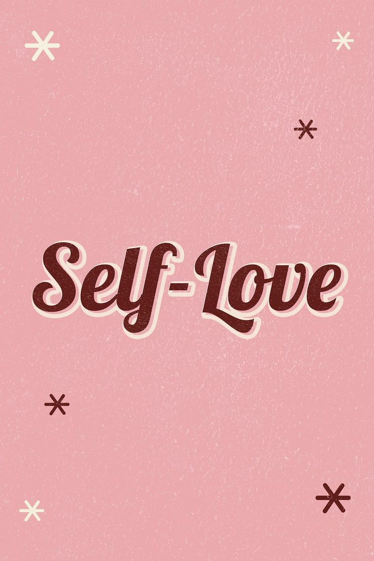 the word self - love is written in brown on a pink background