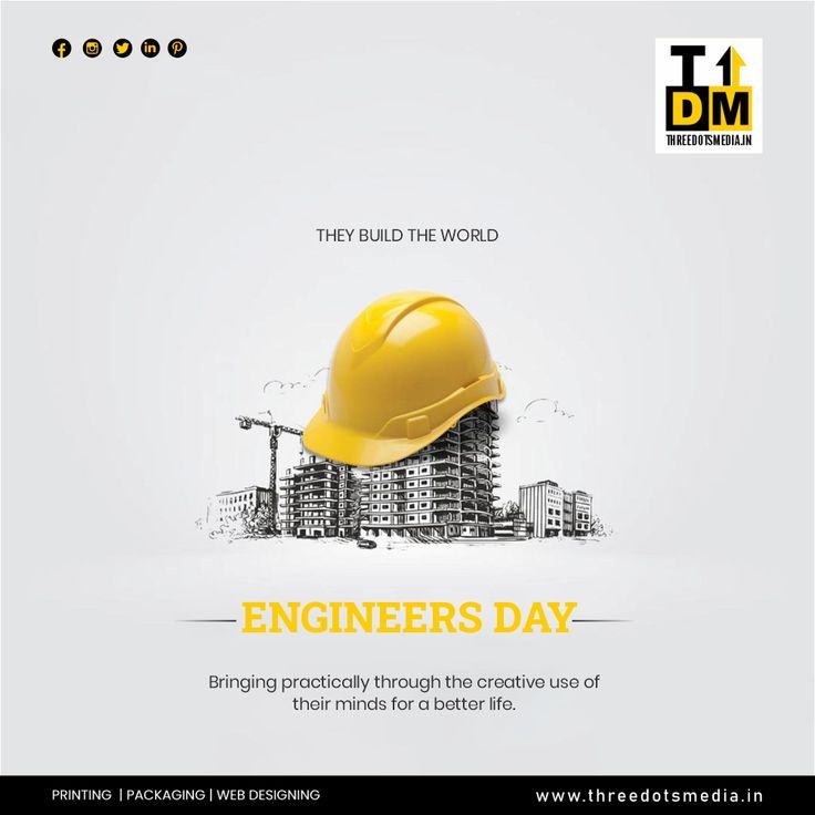 an advertisement with a yellow hard hat on top of a construction site and the words engineers day written below it