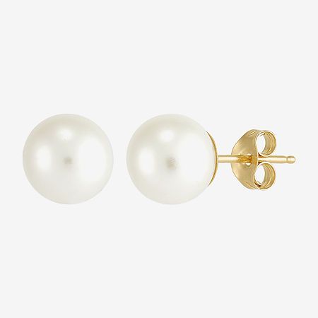 Classically elegant, these subtle stud earrings featuring a single cultured freshwater pearl will be your go-to staple for anything. Metal: 10K yellow goldPearl Type: Certified cultured freshwater pearlsCertified: Each piece in the Sofia certified cultured pearl collection is individually examined for qualityPearl Color: WhitePearl Size: 7-7.5mmBack: FrictionCare: Wipe CleanCountry of Origin: Imported Jewelry photos are enlarged to show detail.Disclaimer: Metal may be rhodium plated to enhance a Gold Earrings Pearl, Golden Studs Earrings, Cute Small Earrings, Pearl Earrings Studs, Pearl Jewelry Earrings, Clean Girl Look, Small Pearl Earrings, Dr Accessories, Bday Wishlist