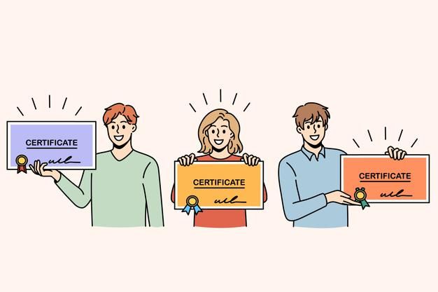 three people holding up two different certificates