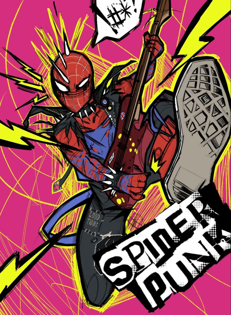 a spider - man with a guitar in his hand and the words, super point