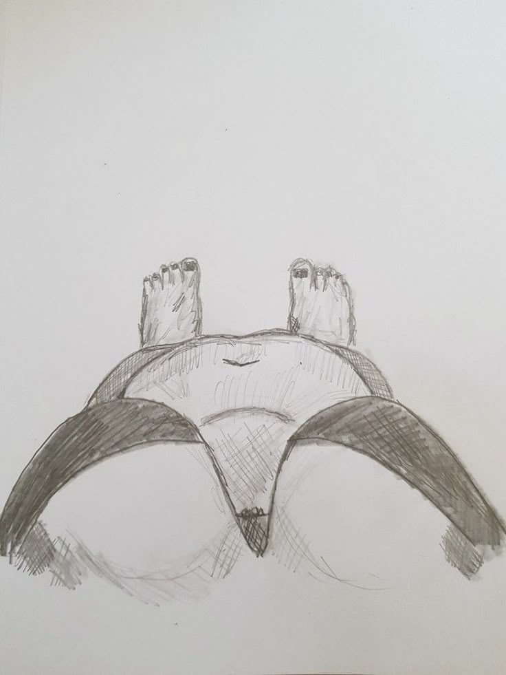 a drawing of two feet on top of a bed