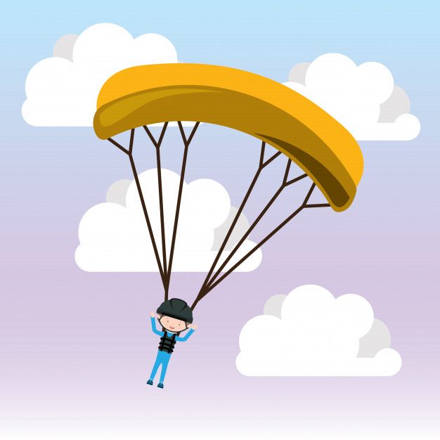 a man flying through the air on top of a parachute with a banana attached to it