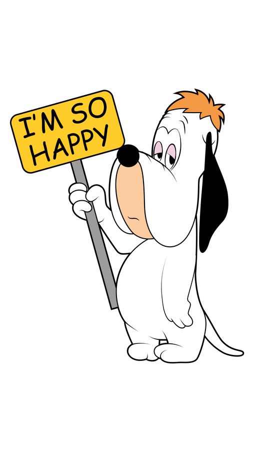 a cartoon dog holding a sign that says i'm so happy